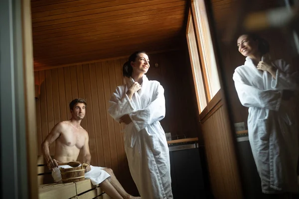 People Enjoying Sauna Health Benefits Spa Hotel — Stock Photo, Image