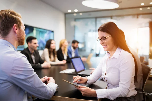 Picture Attractive Smiling Businesspeople Conference Room — Stock Photo, Image