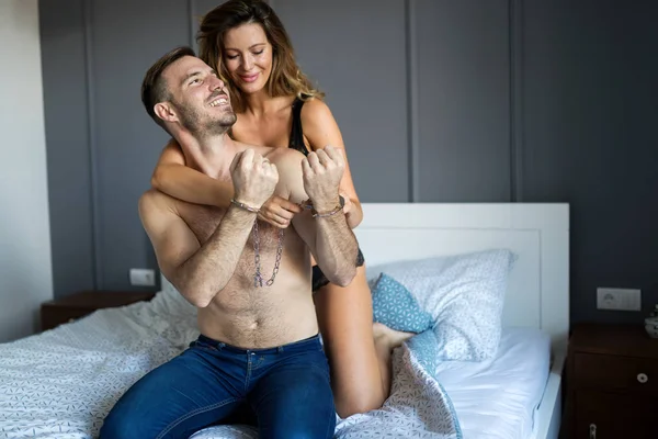 Пара Займається Сексом Ліжку Романтична Пристрасть Кохання Ліжку — стокове фото