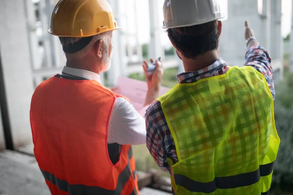 Equipo Gente Negocios Grupo Arquitecto Engeneer Documentos Verificación Sitio Construciton — Foto de Stock