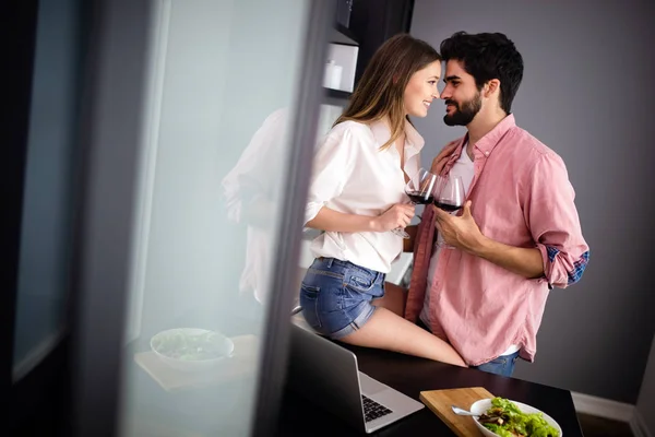 Sensual Young Couple Together Home Happy Couple Enjoying Sensual Foreplay — Stock Photo, Image