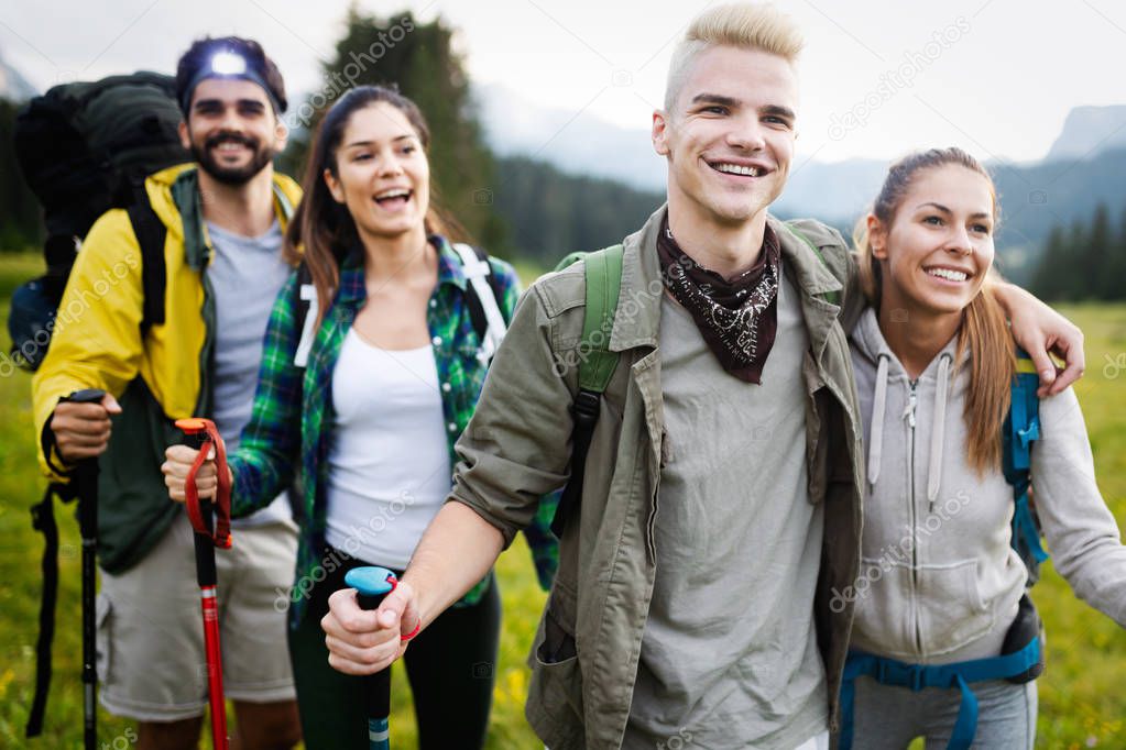 Group of hikers walking on a mountain