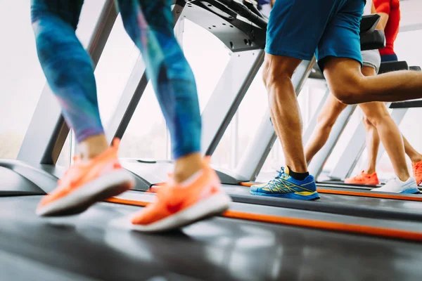 Homme Femme Bonne Santé Qui Courent Sur Tapis Roulant Dans — Photo