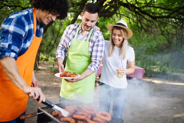 Friends Having Barbecue Party Nature While Having Blast — Stock Photo, Image