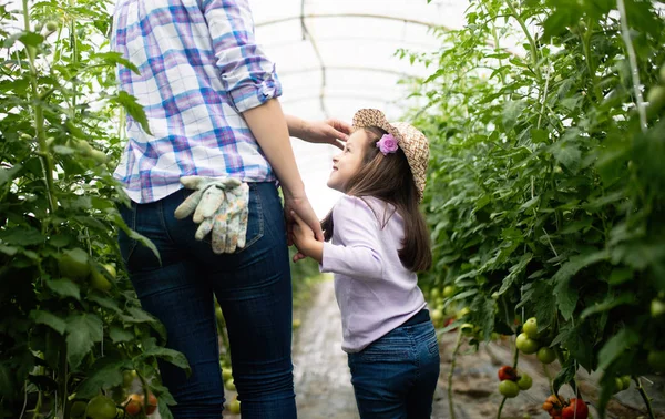 Petani Wanita Muda Yang Cantik Bekerja Kebun Dengan Putrinya — Stok Foto