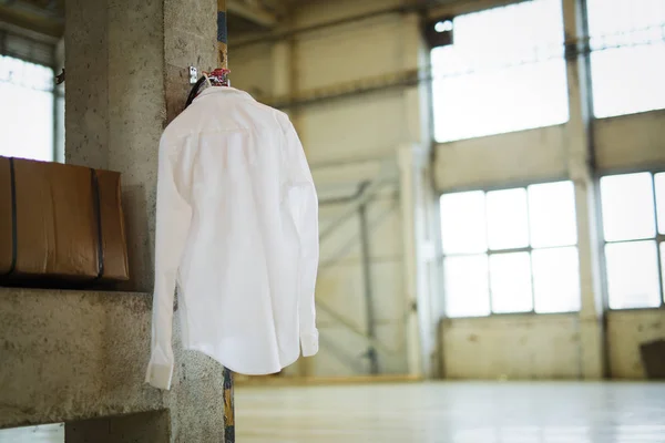 Picture Clear White Shirt Hanging Warehouse — Stock Photo, Image