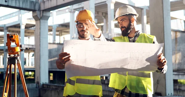 Arkitekten Konsultera Ingenjör Konstruktion Eller Byggnadsplatsen — Stockfoto