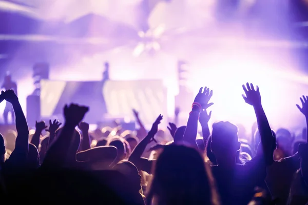 Multitud Animadora Con Las Manos Aire Disfrutando Festival Música — Foto de Stock