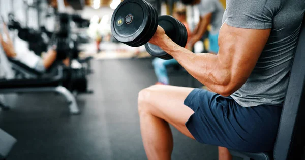 Determined Male Working Out Gym Lifting Weights — Stock Photo, Image