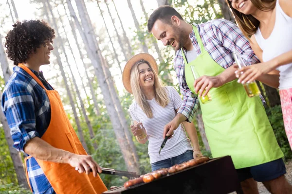 Group Friends Having Barbecue Party Nature — Stock Photo, Image