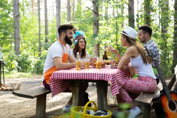 Friends Having Barbecue Party Nature While Having Blast — Stock Photo, Image