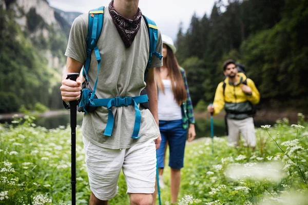 Trekking Camping Concepto Vida Salvaje Los Mejores Amigos Están Excursión — Foto de Stock