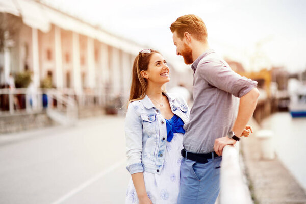 Cute couple enjoying time spent together outdoors