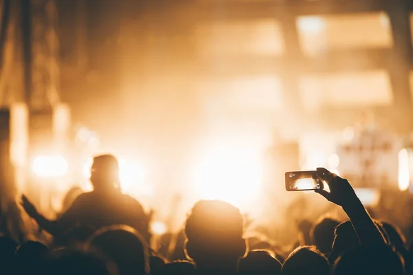 Jubelnde Fröhliche Menge Bei Konzert Mit Musik — Stockfoto