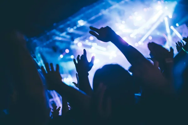 Cheering happy crowd at concert enjoying music performance