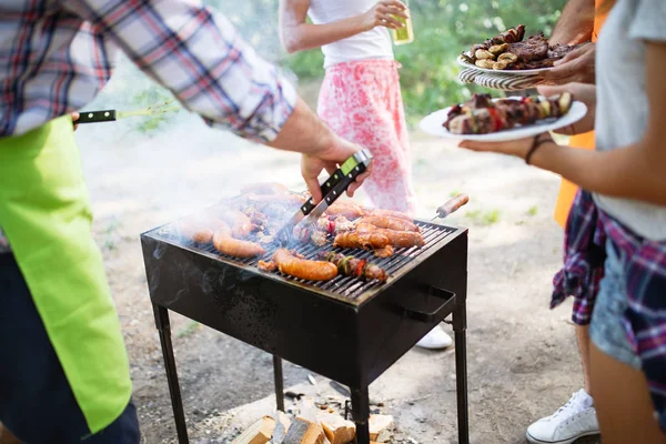 Venner Som Har Grillfest Naturen Mens Har Det Gøy – stockfoto