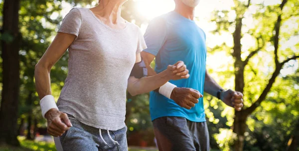 Casal Sênior Jogging Correr Livre Natureza — Fotografia de Stock