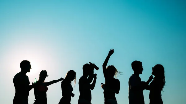 Gruppo Persone Che Ballano Alla Festa Estiva Spiaggia — Foto Stock