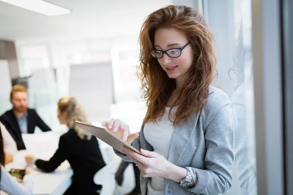 Young Attractive Female Architect Using Digital Tablet Office — Stock Photo, Image
