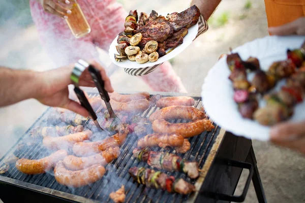 Delicious Grilled Meat Vegetables Coal Barbecue — Stock Photo, Image