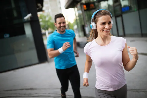 Belo Casal Desportivo Feliz Exercitando Juntos Conceito Desporto — Fotografia de Stock