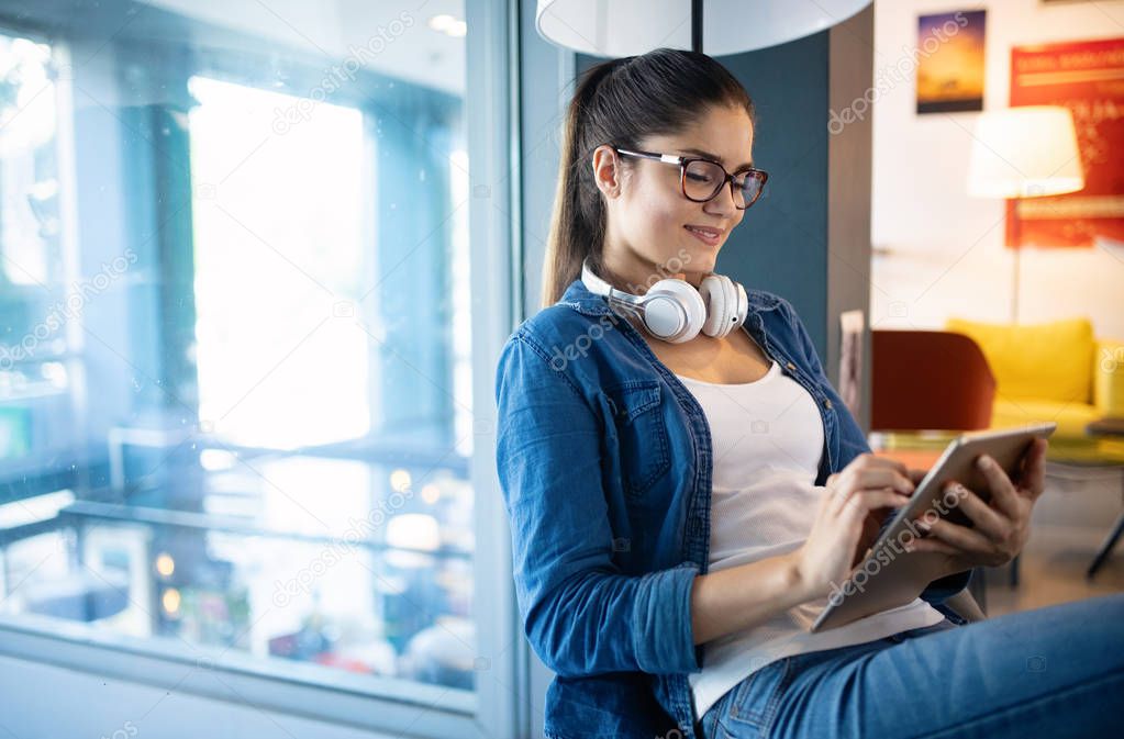 Beautiful student girl studying and learning for exam