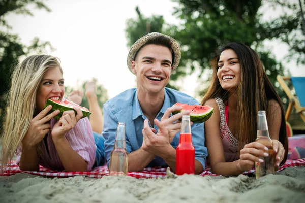 Group of young people enjoying outdoor summer party