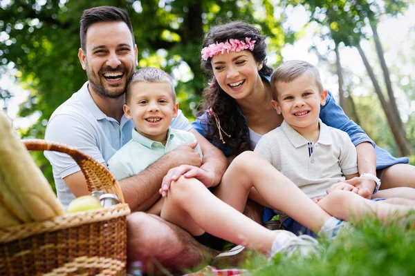 Happy Family Children Enjoying Summer Day Together Outdoor — Stock Photo, Image