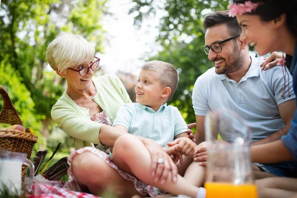 Happy Family Enjoying Picnic Nature Grandparent — Stock Photo, Image