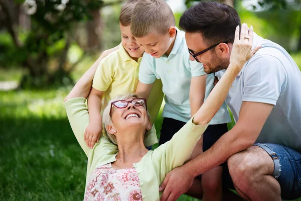 Happy Family Playing Children Park — Stock Photo, Image