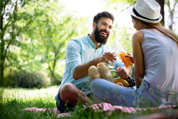 Hermosa Pareja Joven Disfrutando Día Picnic Estilo Vida Amor Citas —  Fotos de Stock