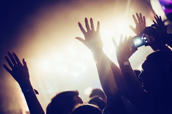 Torcendo Multidão Com Mãos Desfrutando Festival Música — Fotografia de Stock