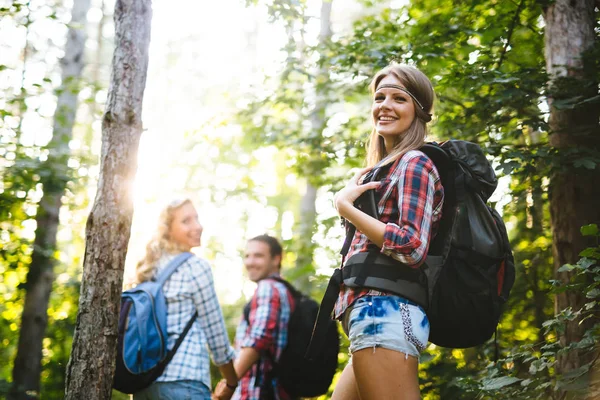 Excursionistas que van a trekking forestal —  Fotos de Stock