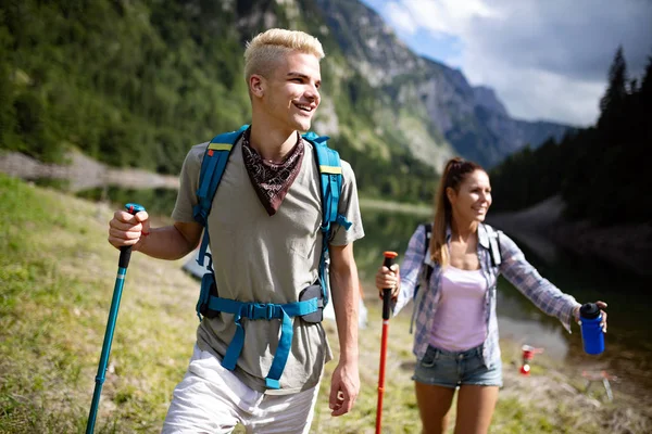 Trekking Camping Wild Life Concept Best Friends Hiking Nature — Stock Photo, Image