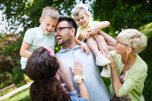 Happy Family Playing Children Park — Stock Photo, Image