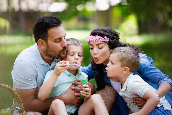 公園でピクニックを楽しむ幸せなマルチ世代の家族 — ストック写真