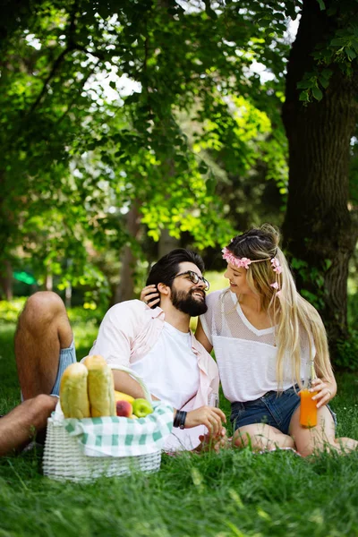 Hermosa Pareja Joven Disfrutando Día Picnic Estilo Vida Amor Citas — Foto de Stock