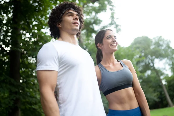 Beau Couple Jogging Courir Dans Nature Vivre Bonne Santé — Photo