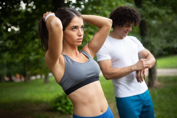 Young People Jogging Exercising Nature Stay Healthy — Stock Photo, Image