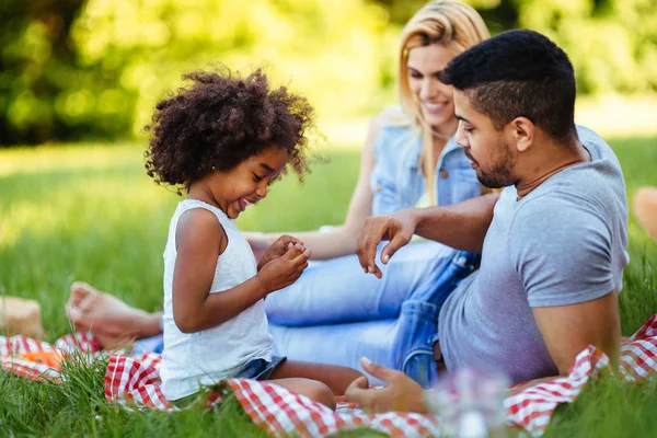 Mutlu Aile Eğleniyor Piknik Birlikte — Stok fotoğraf