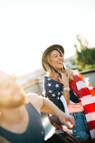 Group Happy Friends Having Party Fun Rooftop — Stock Photo, Image