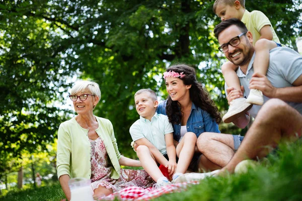 Feliz Familia Multi Generación Disfrutando Picnic Parque —  Fotos de Stock