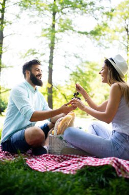 Aşık mutlu çift piknik zaman açık zevk