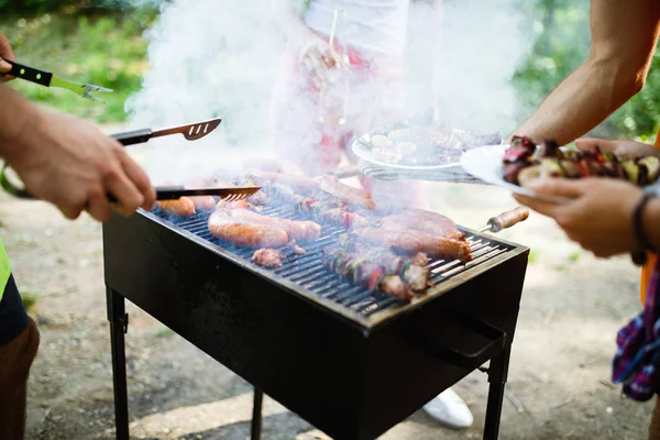 Happy Friends Enjoying Barbecue Party Nature — Stock Photo, Image