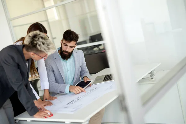 Groep Zakenmensen Werkt Samen Aan Project Functie — Stockfoto