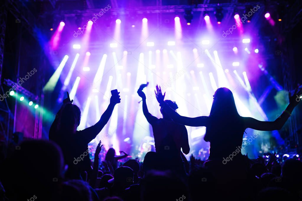 Portrait of happy dancing crowd enjoying at music festival