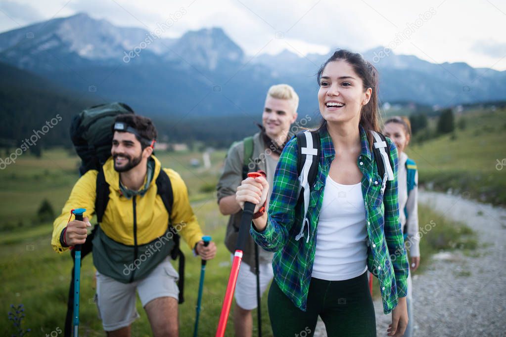 Group of hikers walking on a mountain