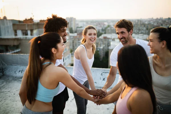 Fitness Deporte Amistad Estilo Vida Saludable Grupo Amigos Felices Forma — Foto de Stock