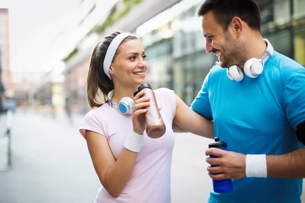 Belo Casal Desportivo Feliz Exercitando Juntos Conceito Desporto — Fotografia de Stock