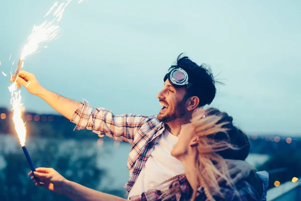 Pareja Chispeante Amor Celebración Felicidad Juntos Concepto — Foto de Stock